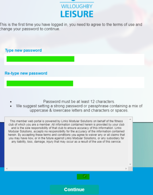 Image of password reset page that opens from the password reset link 